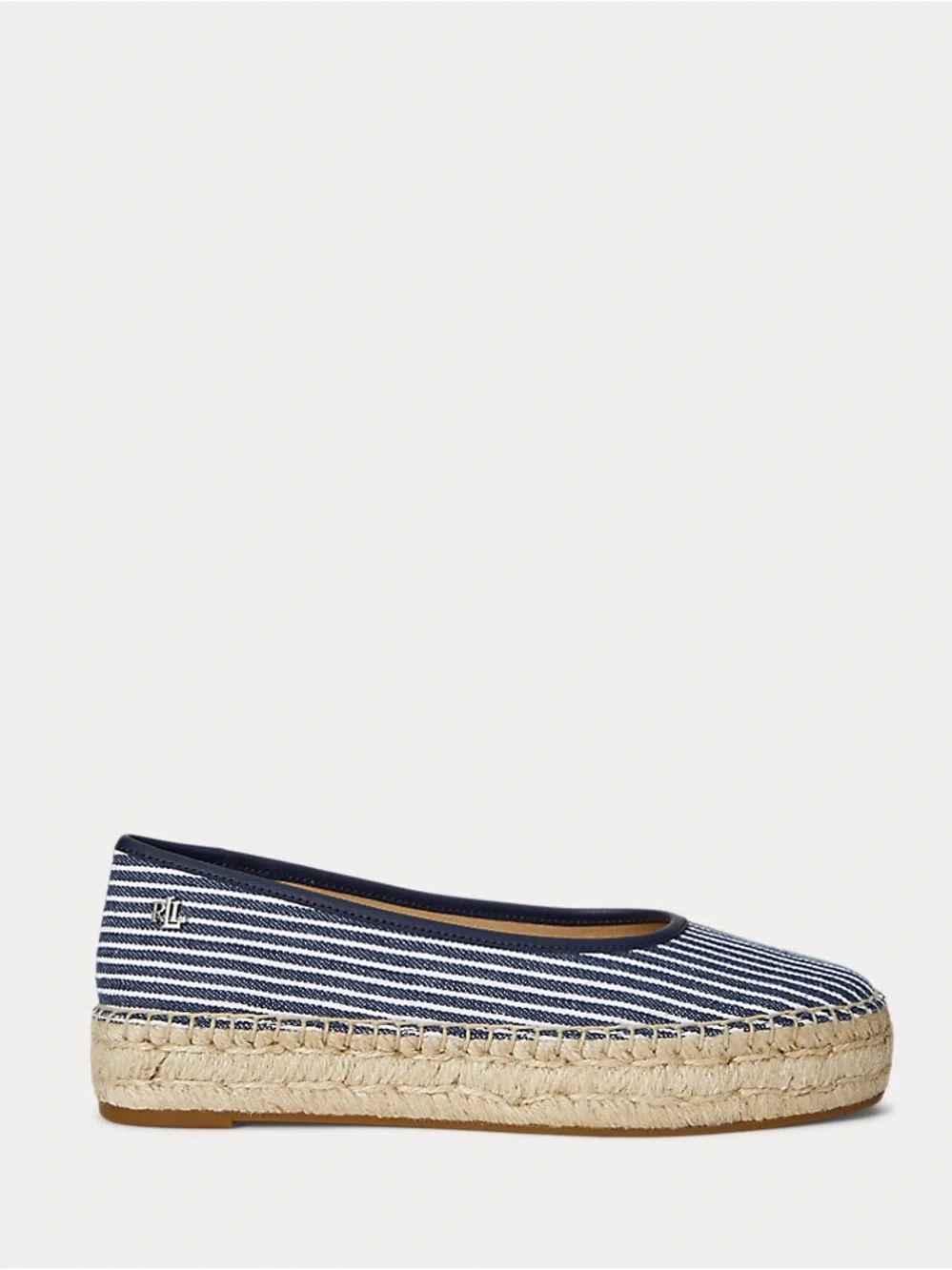 NWOT Lauren Ralph Lauren Luize Striped Canvas Ballet Espadrille Flats 8.5 Navy